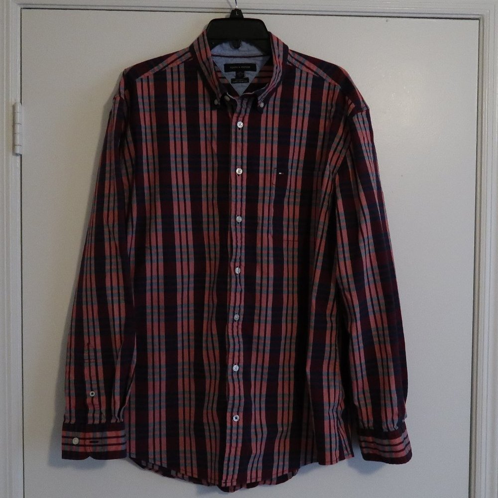 Tommy Hilfiger XXL button shirt pink maroon blue